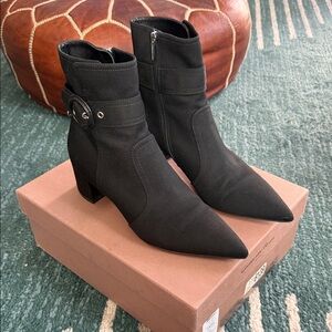 Gianvito Rossi Black Pointed Toe Ankle Boots with Buckle Strap